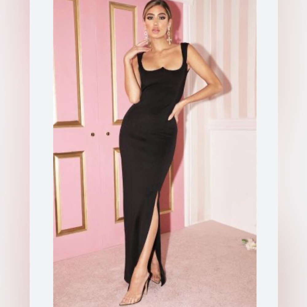 PrettyLittleThing Black Maxi Dress with Slit